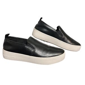 Michael Kors Slip-On Shoes Womens Size 9 Black Leather Perforated Flats Casual